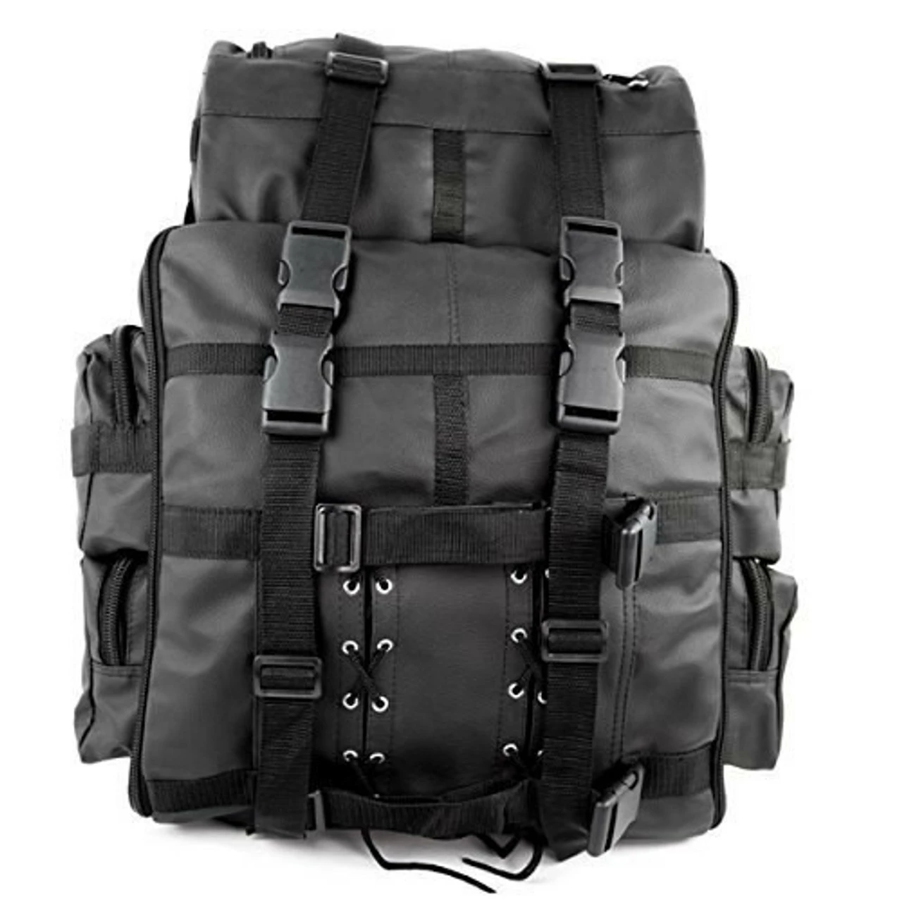 Jafrum Black Expandable Motorcycle Textile Luggage Travel Backpack Rucksack Sissy Bar Bag - Image 2