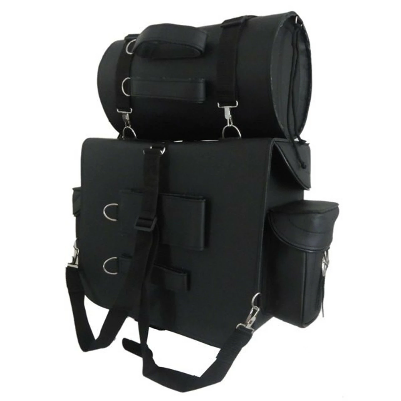 Vance SB2 Plain Black Large Biker Motorcycle Travel Luggage Sissy Bar Bag