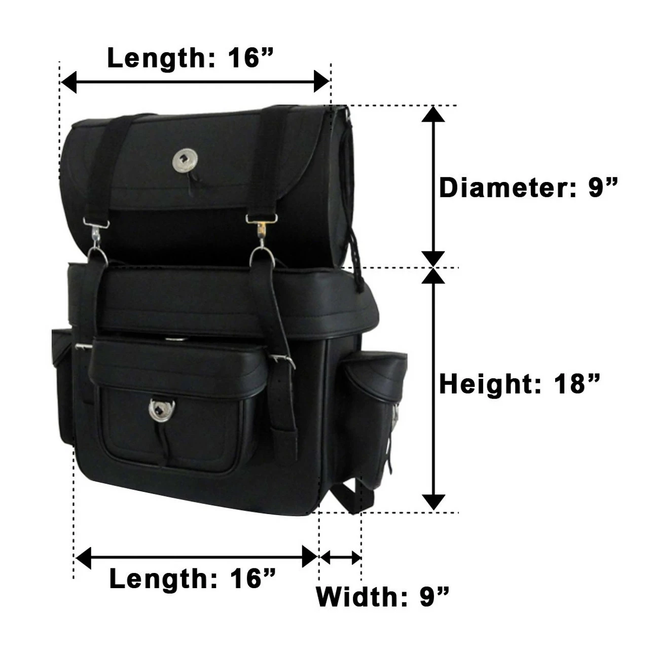 Vance SB2 Plain Black Large Biker Motorcycle Travel Luggage Sissy Bar Bag - Image 3