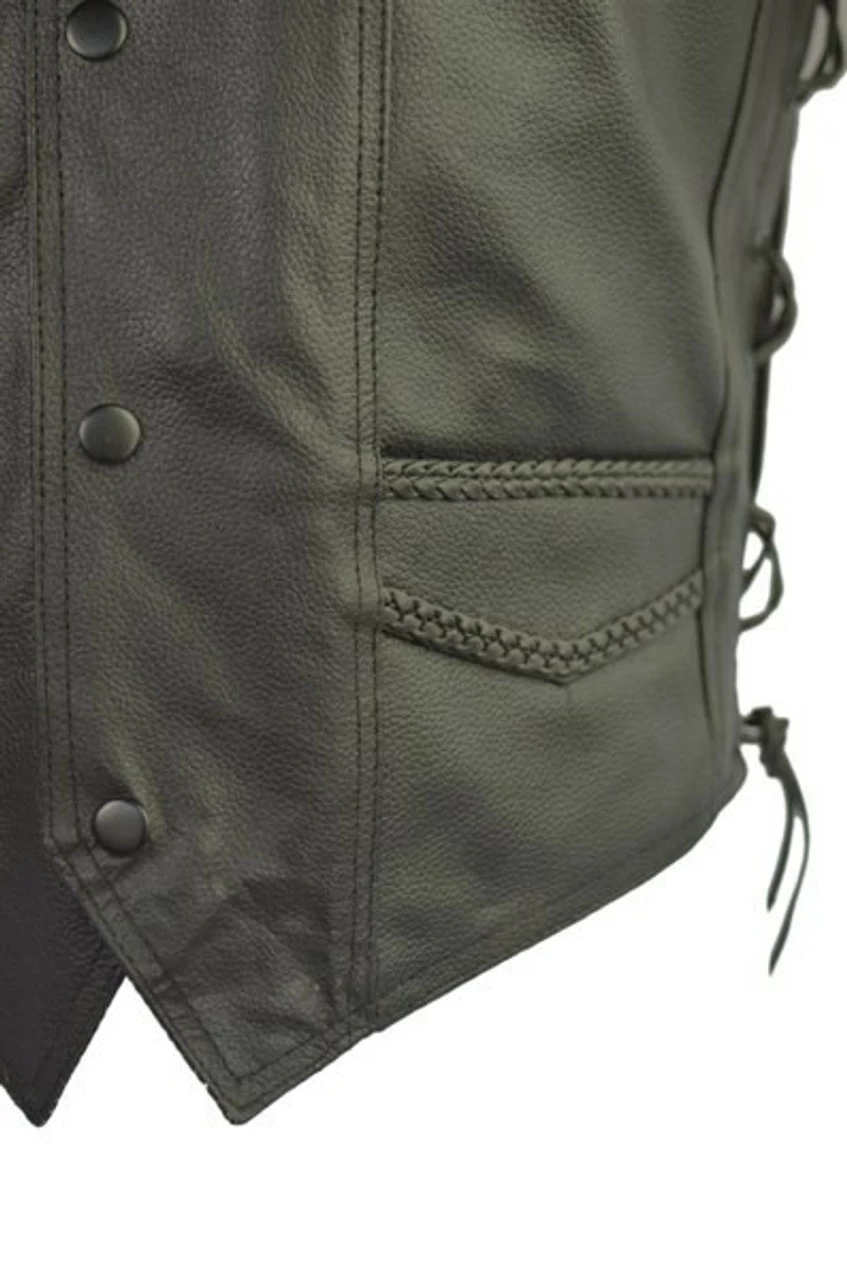 Jafrum MV301 Mens Black Braided Biker Leather Motorcycle Vest - Image 3