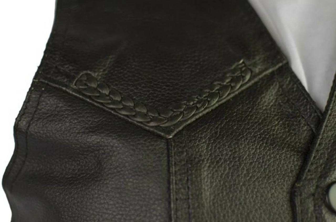 Jafrum MV301 Mens Black Braided Biker Leather Motorcycle Vest - Image 4