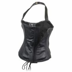 Womens Black Premium Soft Lambskin Zipper And Lace Front Leather Halter Top Corset -100 Percent Shop 13243 67884.1661286485