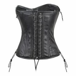 Womens Black Premium Soft Lambskin Side Lace Leather Halter Top Corset