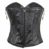 Womens Black Premium Soft Lambskin Open Front Leather Halter Top Corset