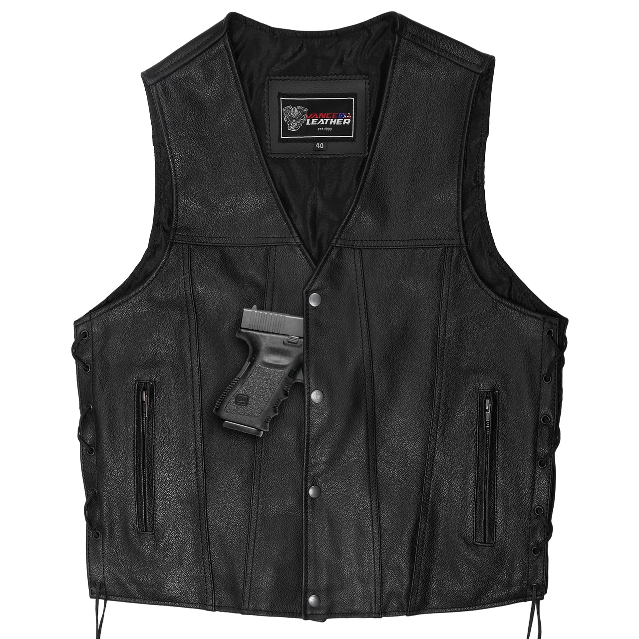 Vance Leather VL940 Gambler Style Premium Cowhide Leather Vest - Image 4