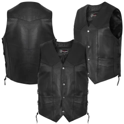 Vance VL922S Men's Black Side Laces Leather Biker Motorcycle Vest -100 Percent Shop 1490400 28060.1662114654