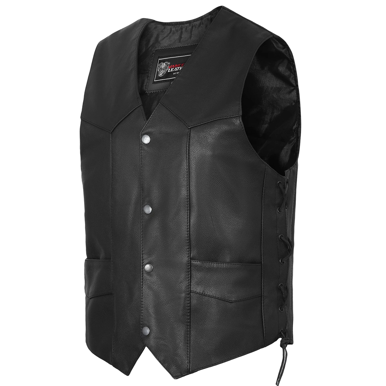 Vance VL922 Men's Black Side Laces Premium Cowhide Leather Biker Motorcycle Vest