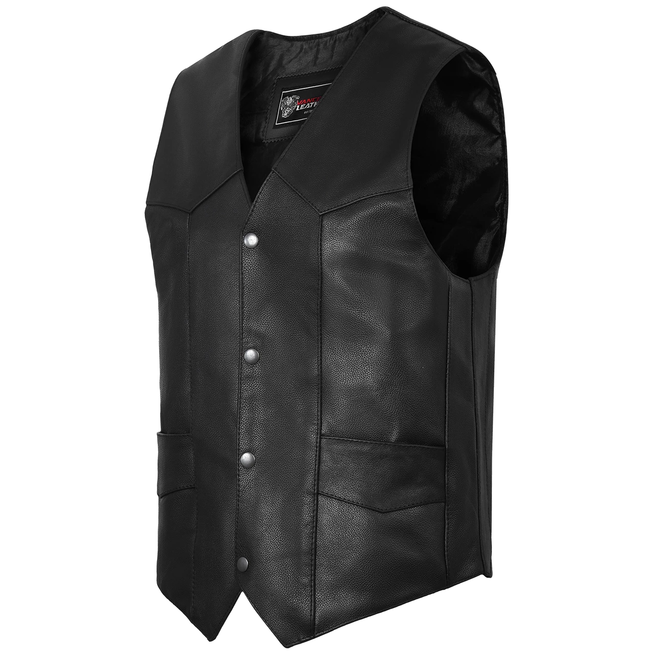 Vance VL921 Men's Black Premium Cowhide Biker Leather Motorcycle Vest