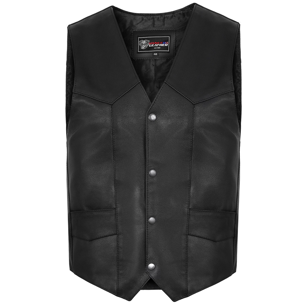 Vance VL921 Men's Black Premium Cowhide Biker Leather Motorcycle Vest - Image 2