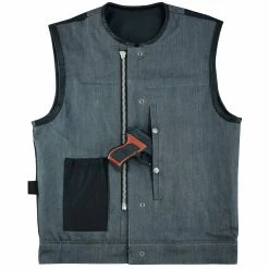 Vance Leathers Men's Grey Denim & Leather Motorcycle Vest With CCW Pockets 13 Vance Leathers Men's Grey Denim & Leather Motorcycle Vest With CCW Pockets -100 Percent Shop 1516438 36549.1665807699