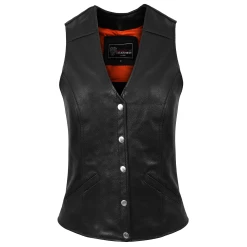 Women's Five Snap Leather Vest With Conceal Carry Pocket