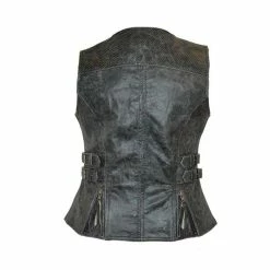 High Mileage HML1037DG Womens Distressed Gray Premium Cowhide Biker Motorcycle Leather Vest With Buckles