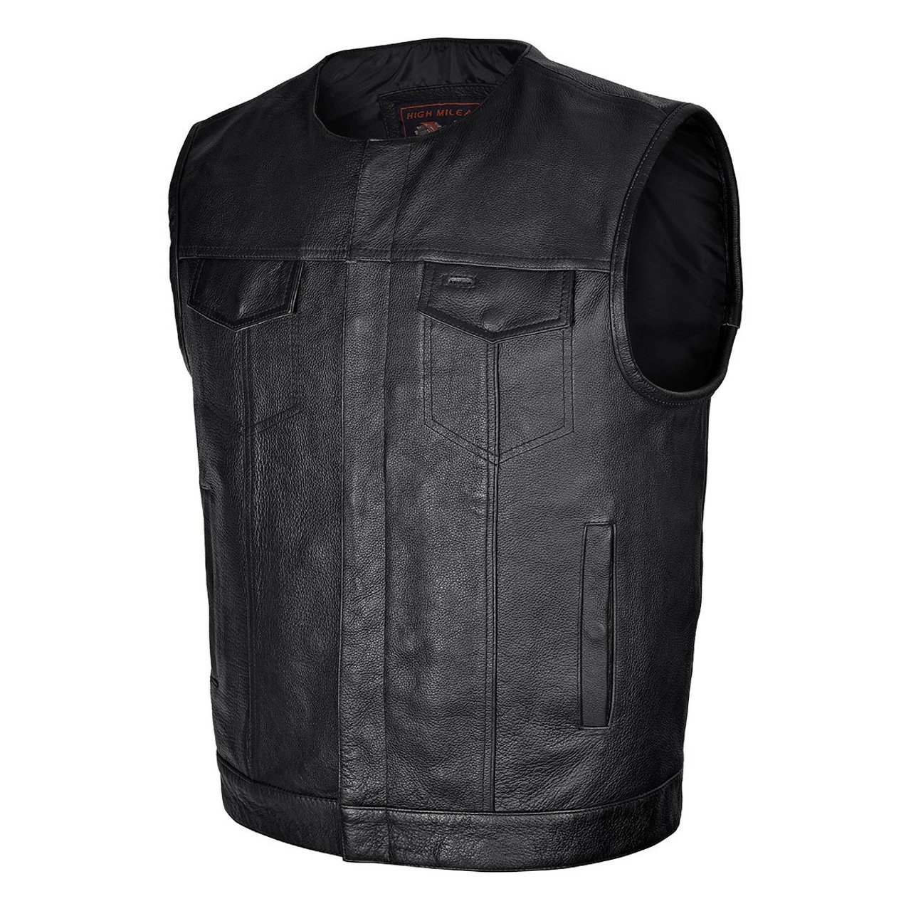 High Mileage HMM919 Mens Black Premium Cowhide Leather SOA Style Club Vest With Quick Access Conceal Carry Pocket 4 High Mileage HMM919 Mens Black Premium Cowhide Leather SOA Style Club Vest With Quick Access Conceal Carry Pocket - Image 2