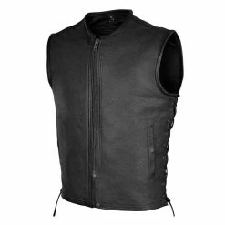 High Mileage HMM931 Mens Black Premium Cowhide Front Zipper Closure Biker Motorcycle Leather Vest