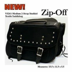 Vance VS261 Black Studded Textile Motorcycle Saddlebags For Honda Yamaha Kawasaki Indian And Harley Davidson Motorcycles
