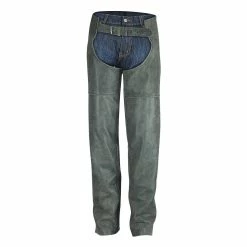 High Mileage HM814DG Men And Women Premium Cowhide Vintage Distressed Gray Biker Leather Motorcycle Chaps