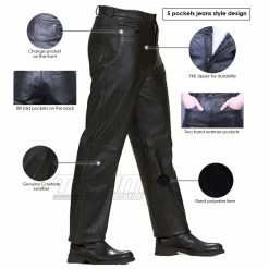 Mens Black Premium Cowhide Jeans Style Biker Motorcycle Leather Pants