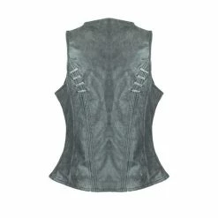 Alternative view of High Mileage HML1038DG Womens Distressed Gray Premium Soft Goatskin Leather Vest With Twill Lace And Grommet Highlights
