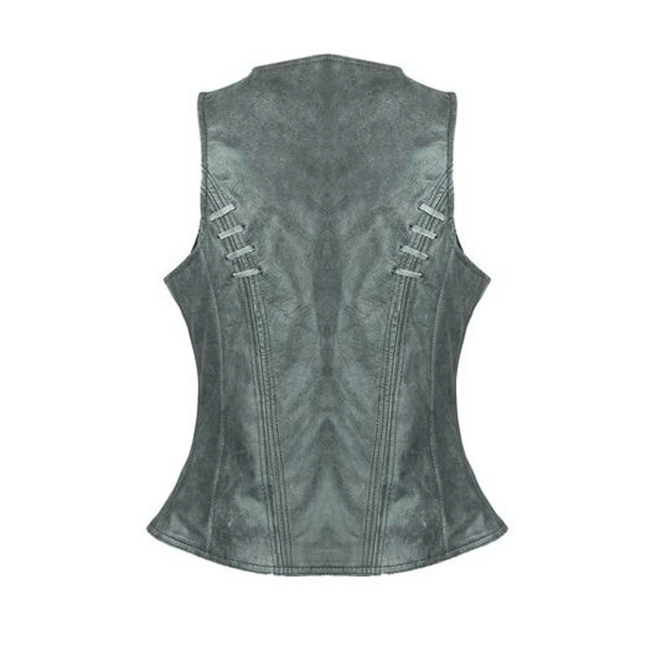 High Mileage HML1038DG Womens Distressed Gray Premium Soft Goatskin Leather Vest With Twill Lace And Grommet Highlights 4 High Mileage HML1038DG Womens Distressed Gray Premium Soft Goatskin Leather Vest With Twill Lace And Grommet Highlights - Image 2