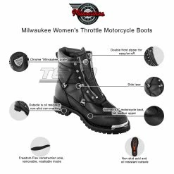 Womens Milwaukee Motorcycle Clothing Company MMCC Throttle Motorbike Biker Riding Black Leather Boots