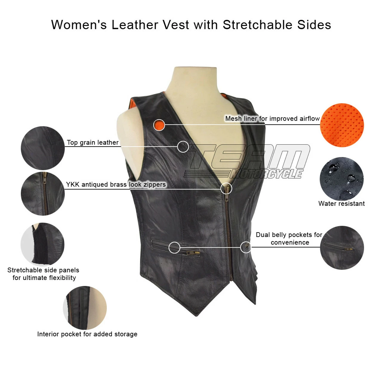 Women's Leather Vest With Stretchable Sides