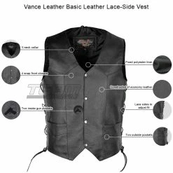 Vance VL902S Mens Black Side Lace Leather Vest