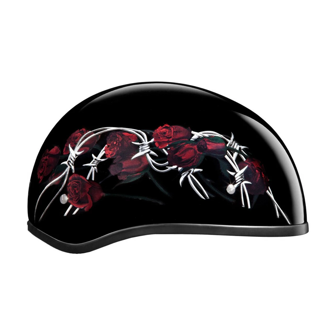 Daytona Women's Skull Cap Barbed Roses Half Helmet 3 Daytona Women's Skull Cap Barbed Roses Half Helmet