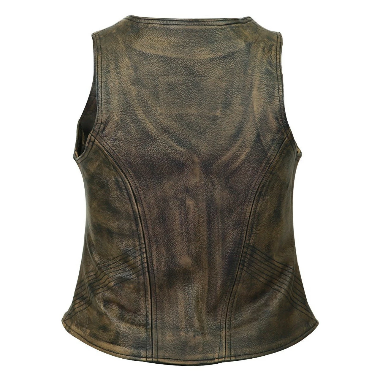 High Mileage HML1031DB Women's Vintage Distressed Brown Premium Cowhide Leather Motorcycle Vest