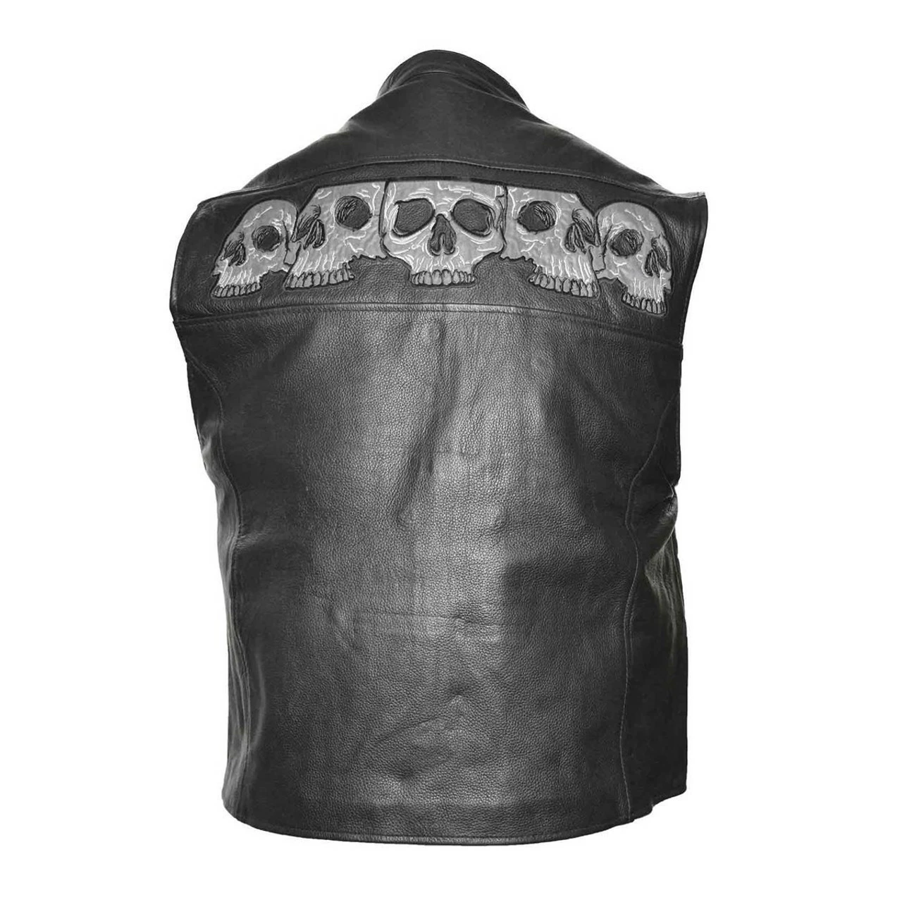 Vance VL935 Men's Black Reflective Skull Premium Cowhide Leather Biker Motorcycle Vest 3 Vance VL935 Men's Black Reflective Skull Premium Cowhide Leather Biker Motorcycle Vest