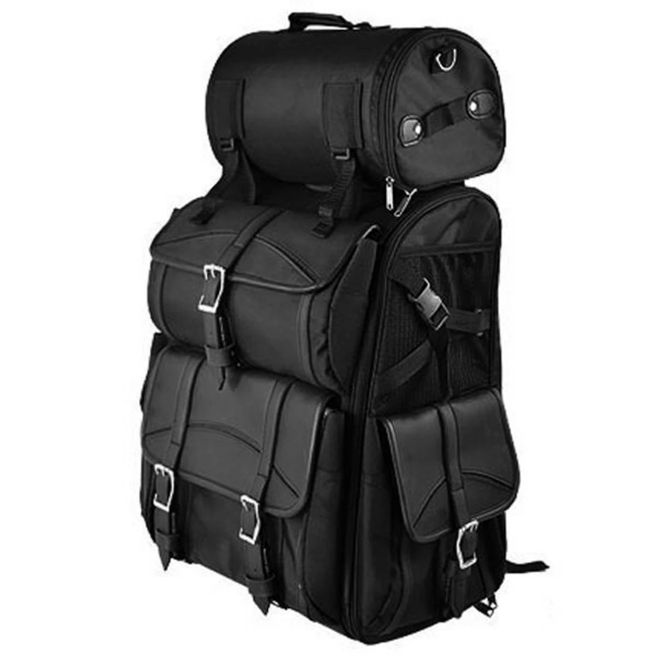 Vance VS34 Black Plain And Studded Large Heavy Duty Deluxe Motorcycle Luggage Travel Sissy Bar Bag 4 Vance VS34 Black Plain And Studded Large Heavy Duty Deluxe Motorcycle Luggage Travel Sissy Bar Bag - Image 2