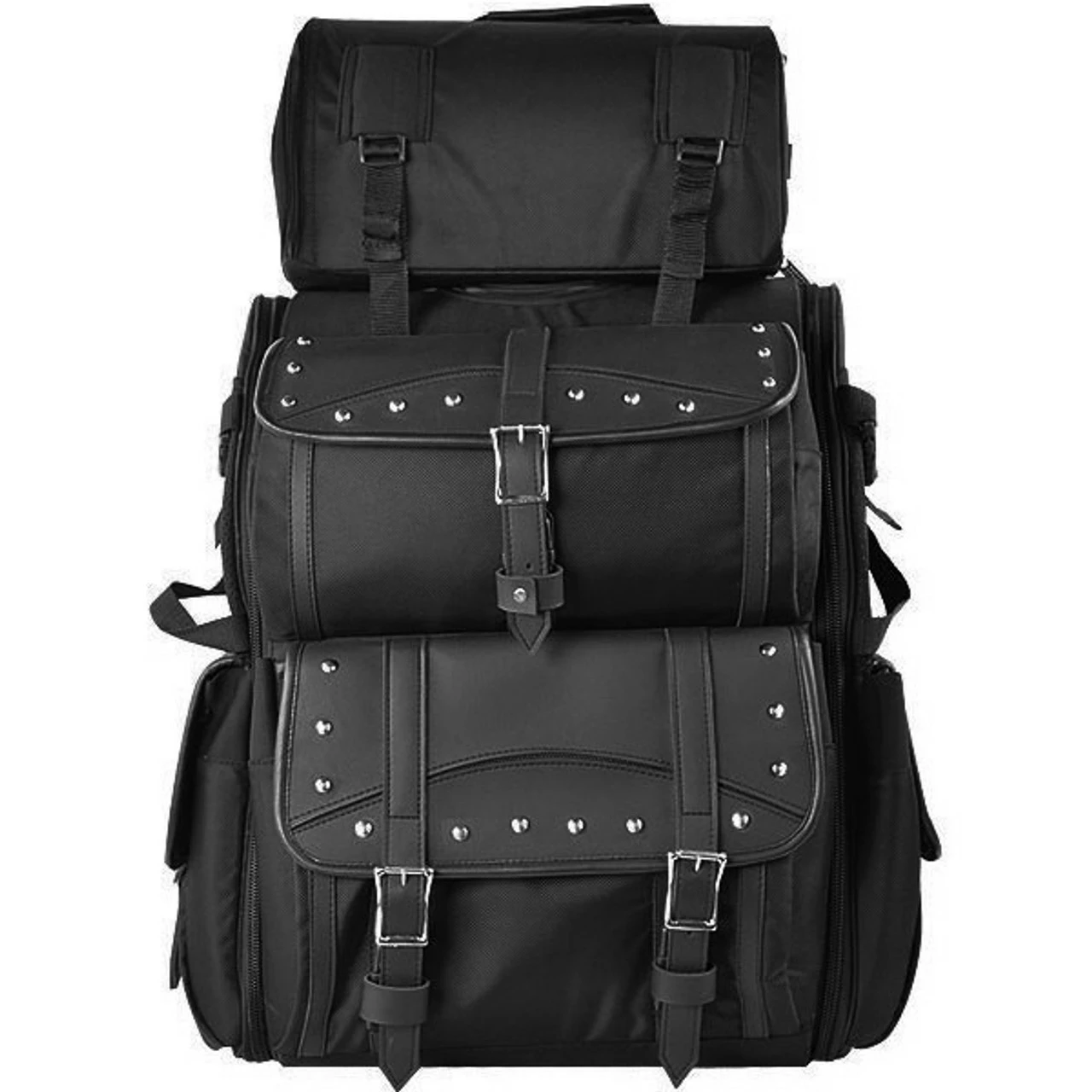 Vance VS34 Black Plain And Studded Large Heavy Duty Deluxe Motorcycle Luggage Travel Sissy Bar Bag 3 Vance VS34 Black Plain And Studded Large Heavy Duty Deluxe Motorcycle Luggage Travel Sissy Bar Bag