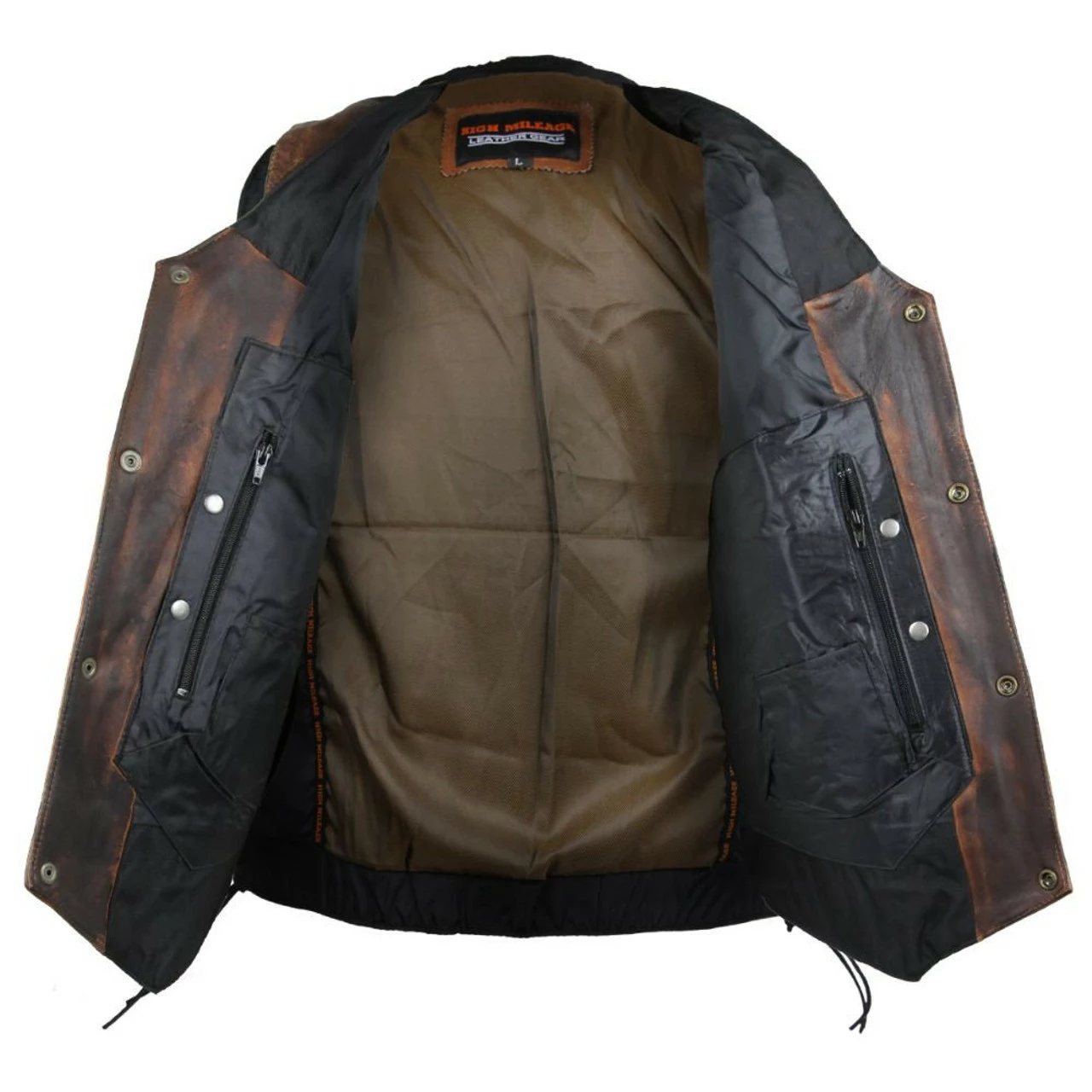 High Mileage HMM915VB Mens Vintage Brown Premium Cowhide Ten Pocket Leather Motorcycle Vest - Image 4