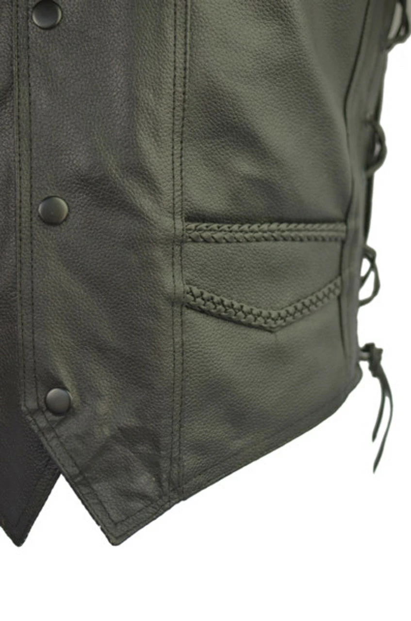 Vance VL923 Men's Black Premium Cowhide Leather Biker Motorcycle Vest - Image 3