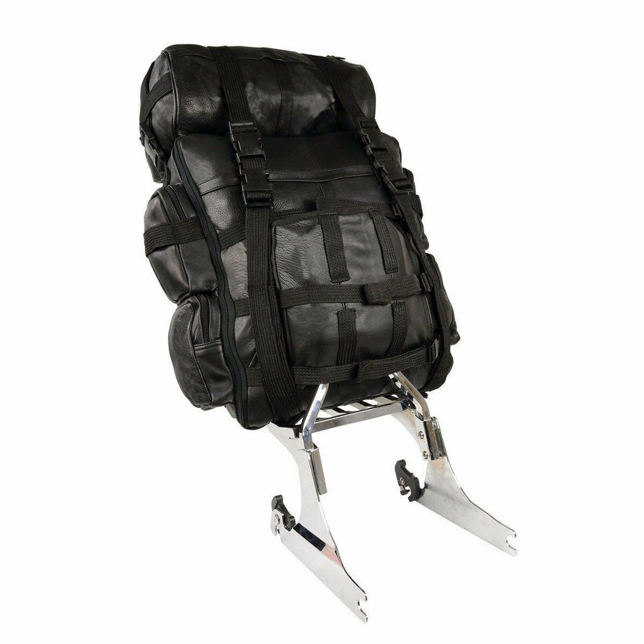 Jafrum SB1 Black Expandable Leather Motorcycle Luggage Travel Backpack Rucksack Sissy Bar Bag 6 Jafrum SB1 Black Expandable Leather Motorcycle Luggage Travel Backpack Rucksack Sissy Bar Bag - Image 4