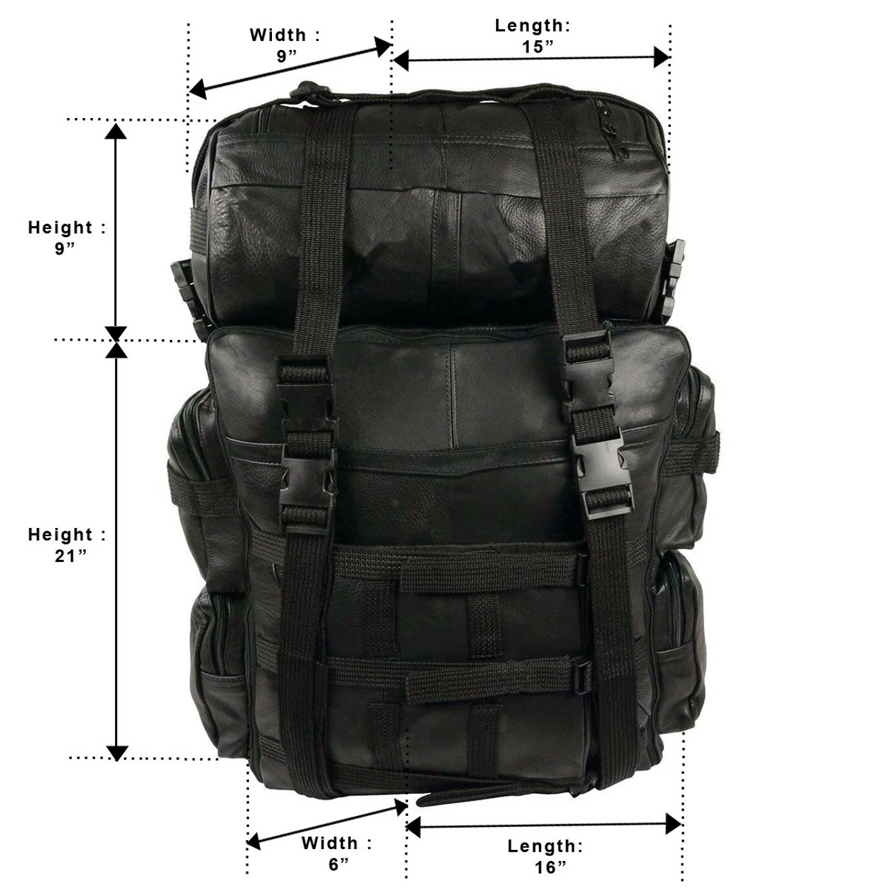 Jafrum SB1 Black Expandable Leather Motorcycle Luggage Travel Backpack Rucksack Sissy Bar Bag 7 Jafrum SB1 Black Expandable Leather Motorcycle Luggage Travel Backpack Rucksack Sissy Bar Bag - Image 5