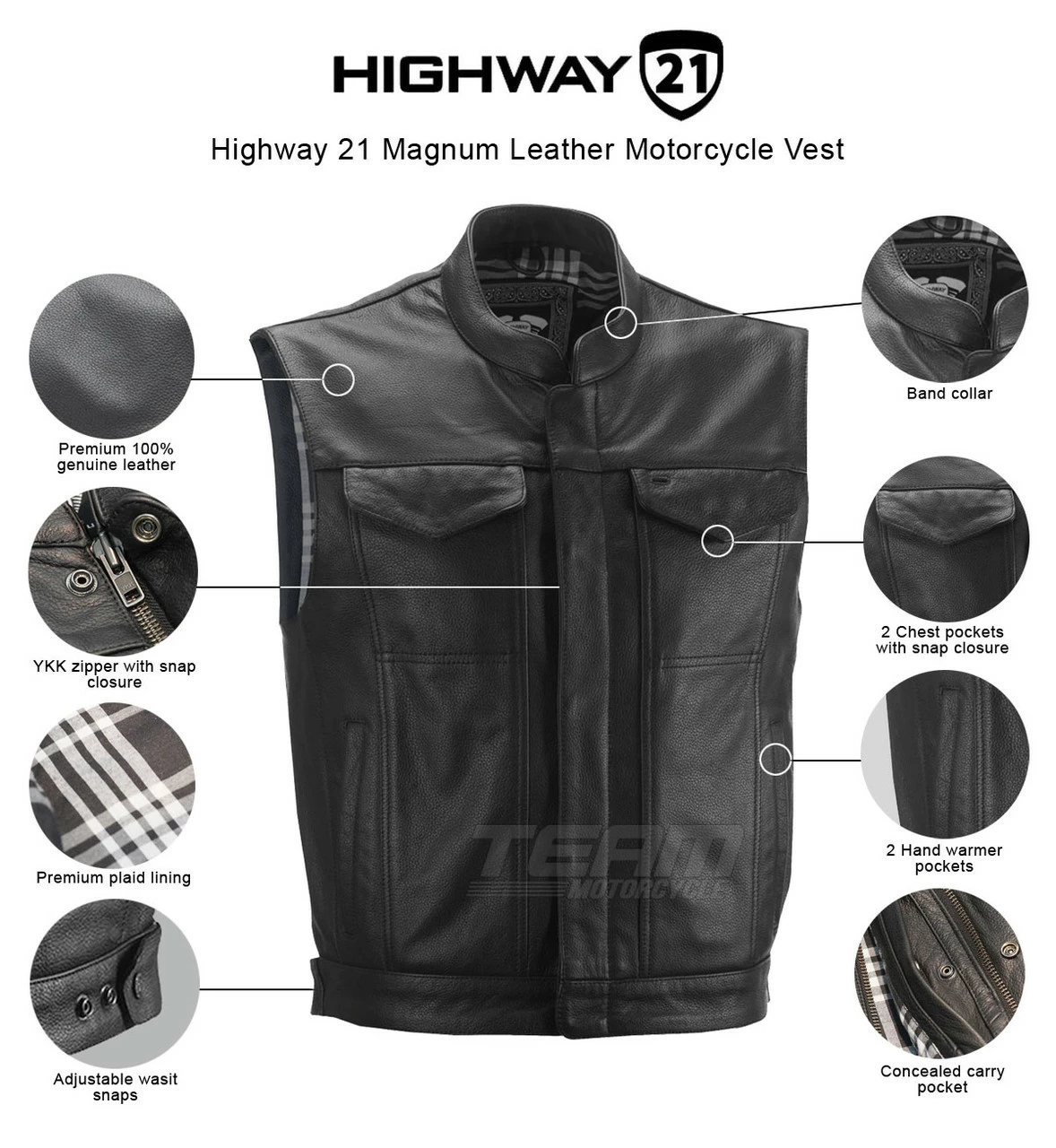 Highway 21 Magnum Leather Motorcycle Vest