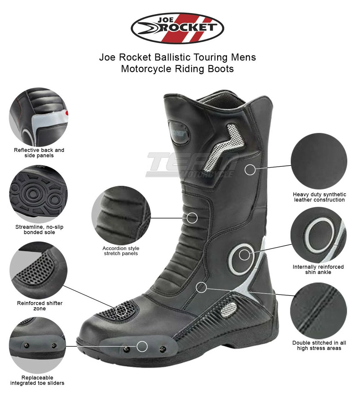 Joe Rocket Ballistic Touring Mens Motorcycle Riding Boots