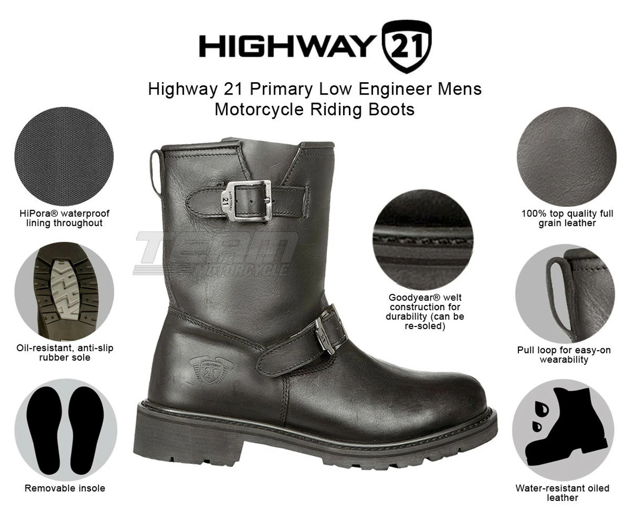Highway 21 Primary Low Engineer Mens Motorcycle Riding Boots
