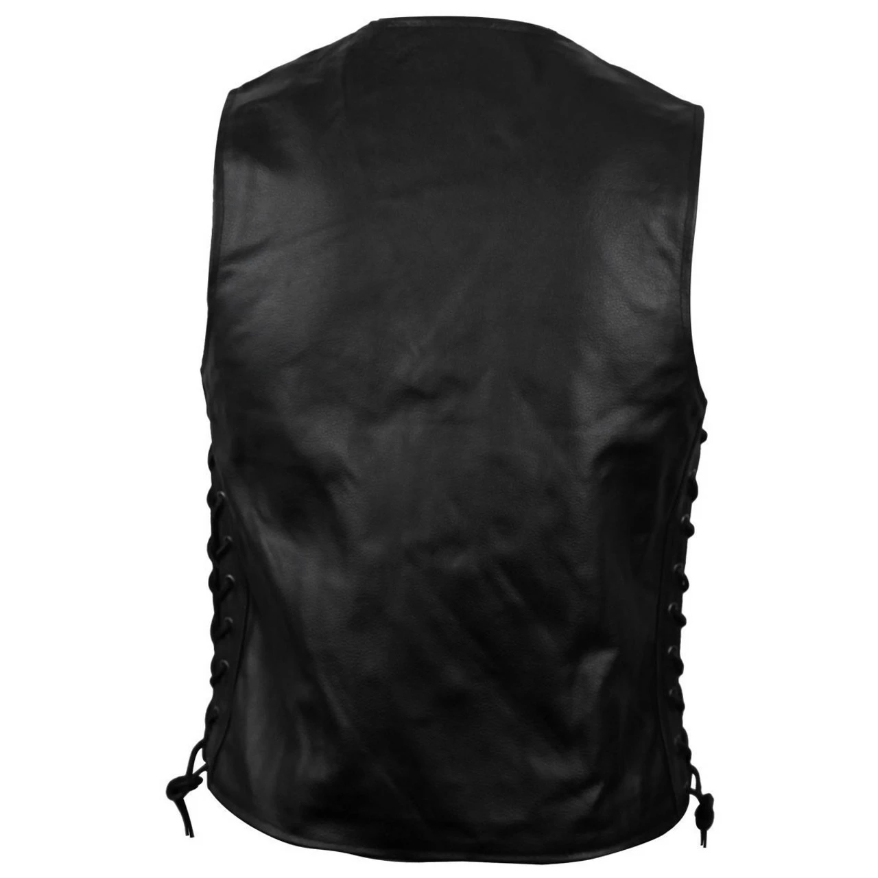 Vance VL939S Mens Black Straight Bottom Leather Motorcycle Vest - Image 3