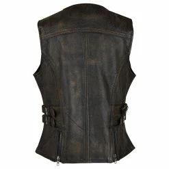 Alternative view of High Mileage HML1037DB Womens Distressed Brown Premium Cowhide Biker Motorcycle Leather Vest With Buckles