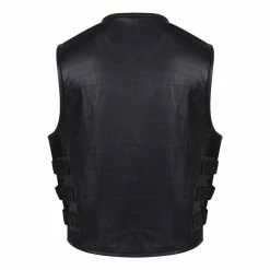 Vance VL904 Mens Black SWAT Team Style Premium Cowhide Biker Motorcycle Leather Vest