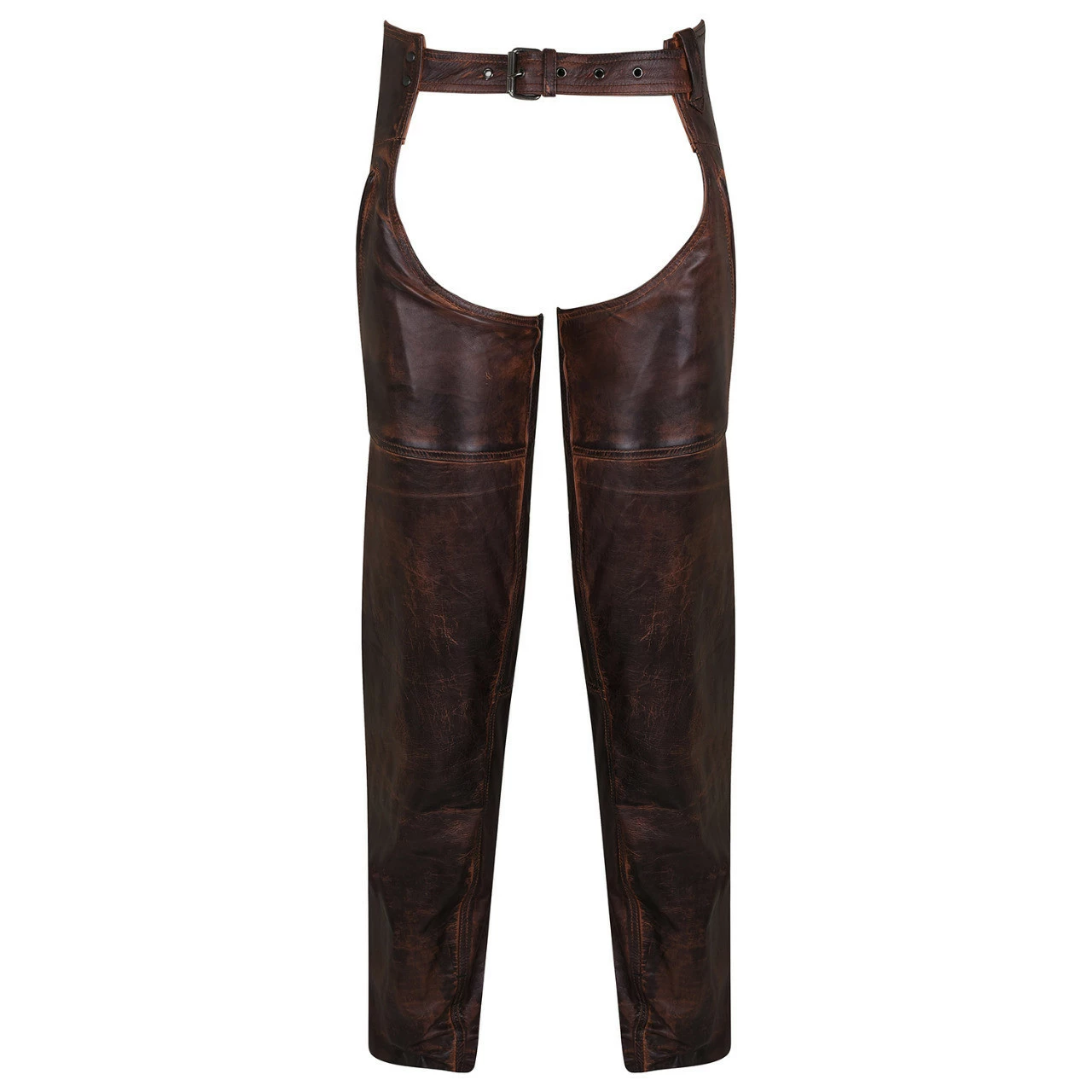 High Mileage HM814VB Men's And Women's Vintage Distressed Brown Biker Motorcycle Leather Chaps