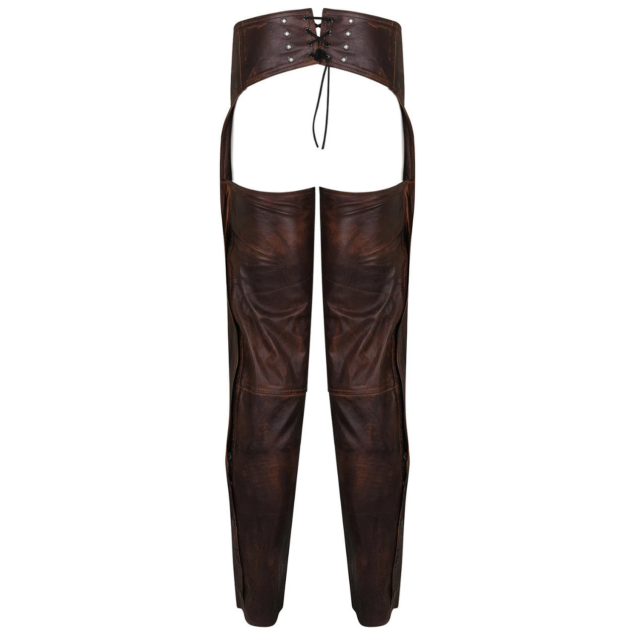 High Mileage HM814VB Men's And Women's Vintage Distressed Brown Biker Motorcycle Leather Chaps - Image 2