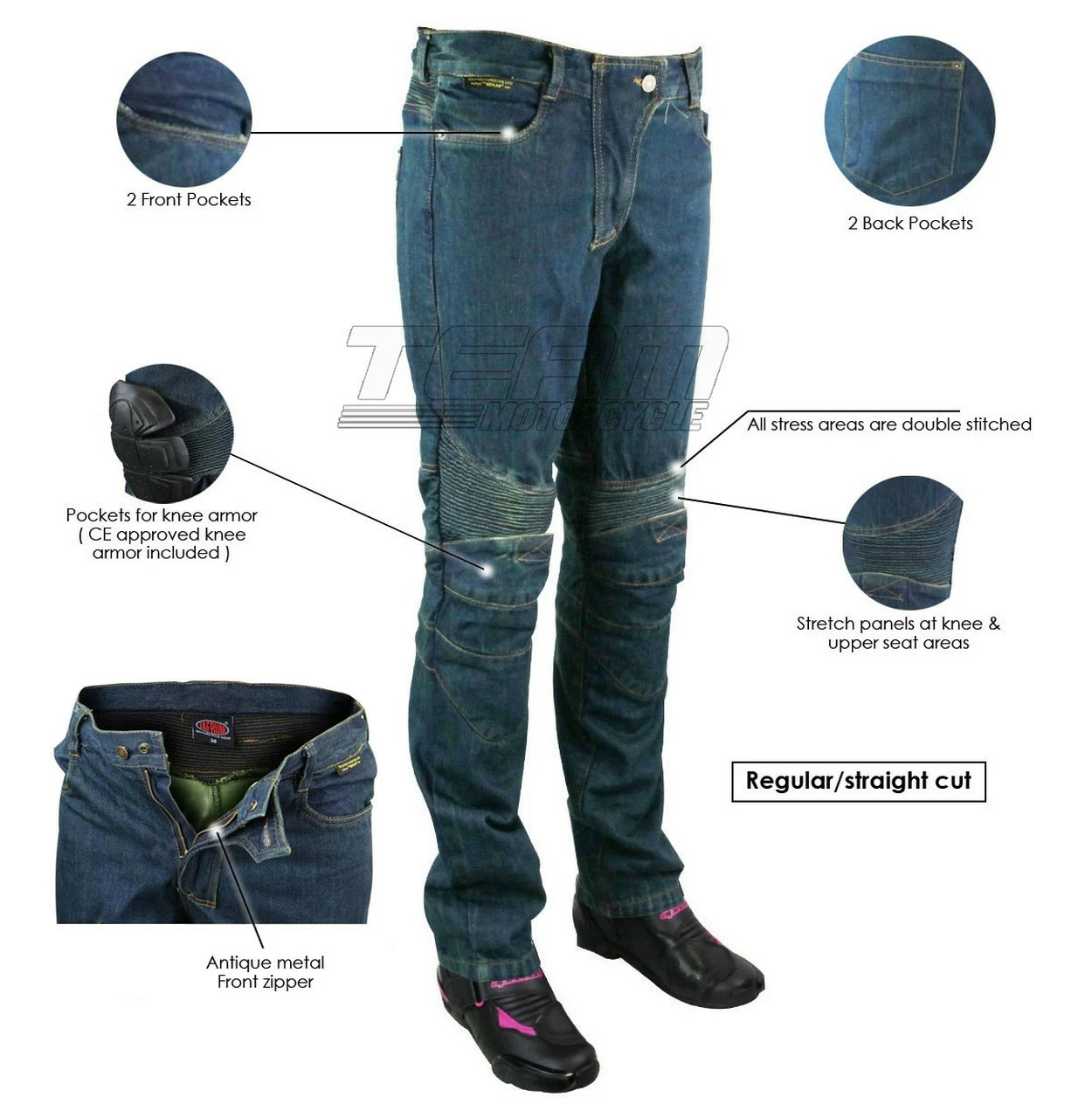 Womens Denim Motorcycle Pants With CE Armor