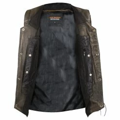Alternative view of High Mileage HMM915DB Mens Distressed Brown Premium Cowhide Ten Pocket Leather Motorcycle Vest