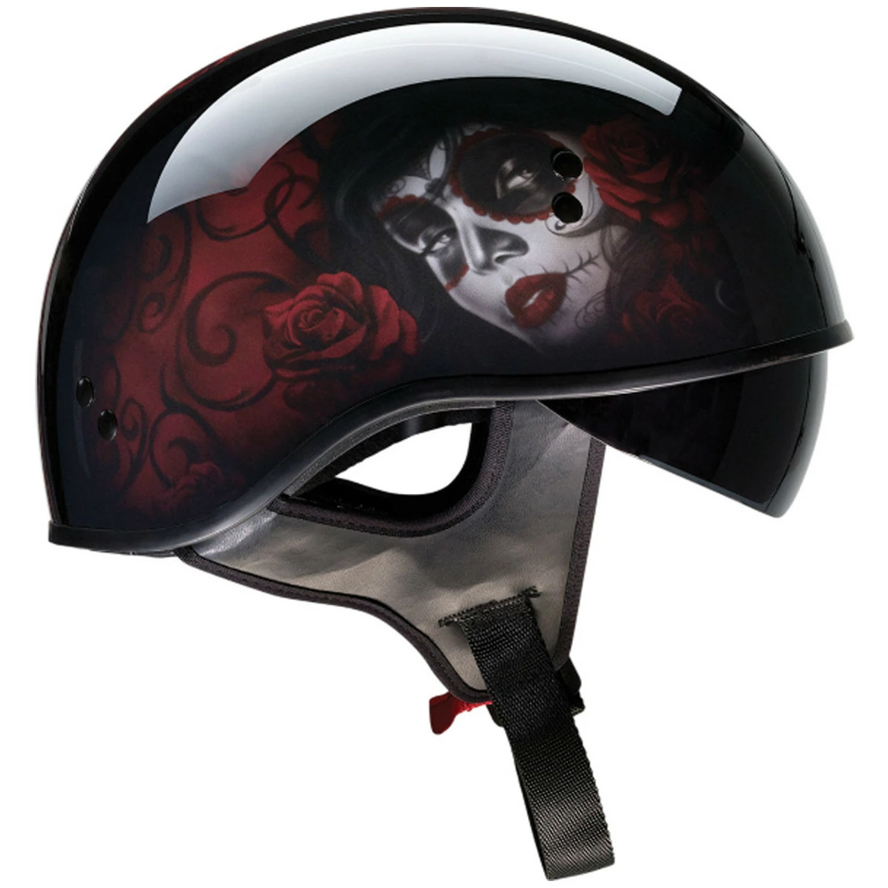 Z1R Vagrant Red Catrina Half Helmet 3 Z1R Vagrant Red Catrina Half Helmet