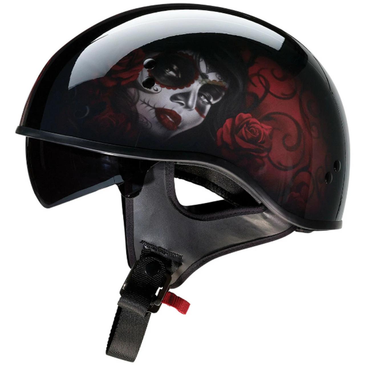 Z1R Vagrant Red Catrina Half Helmet 4 Z1R Vagrant Red Catrina Half Helmet - Image 2