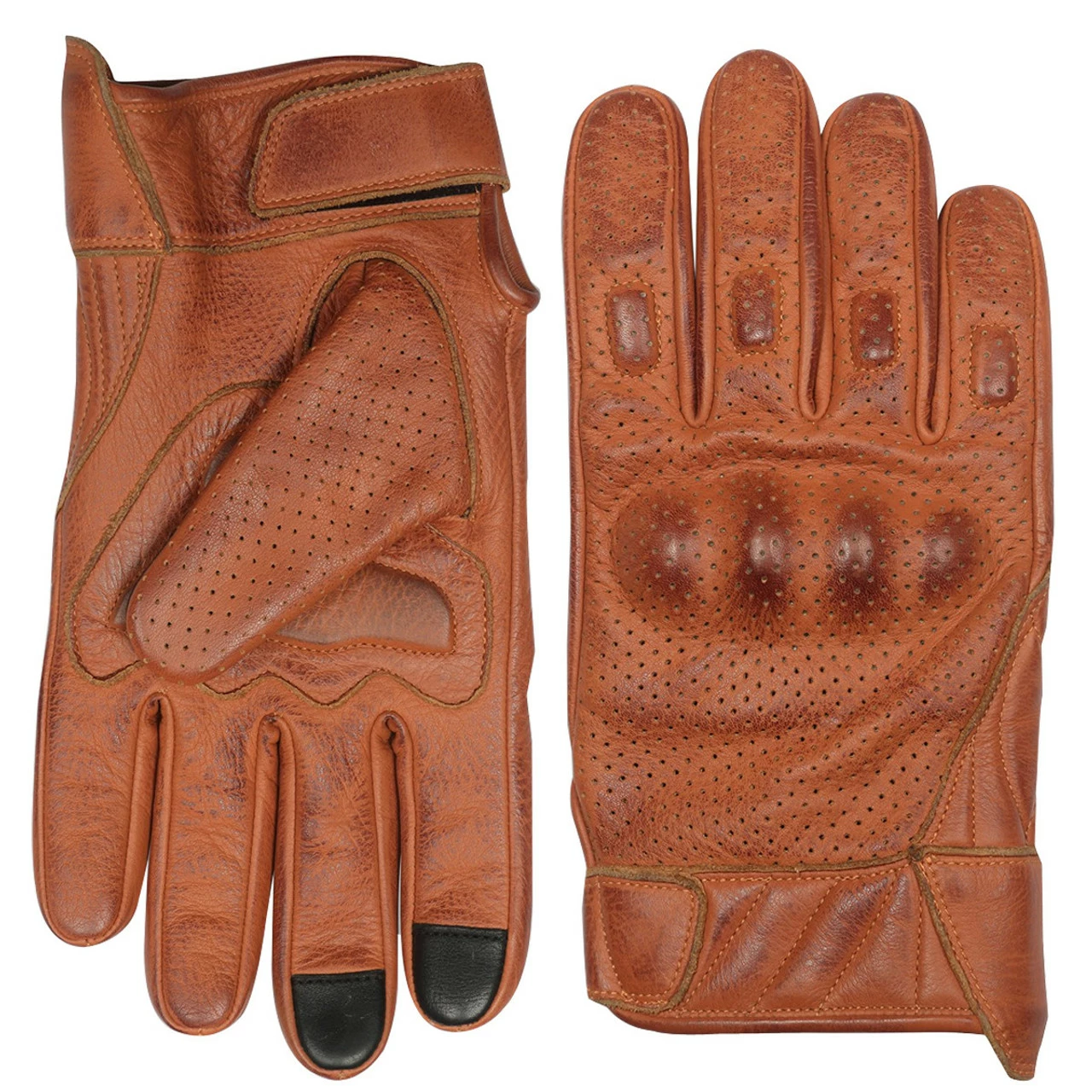 VL412Br Men's Premium Waxed Austin Brown Leather Perforated Motorcycle Gloves 4 VL412Br Men's Premium Waxed Austin Brown Leather Perforated Motorcycle Gloves - Image 2