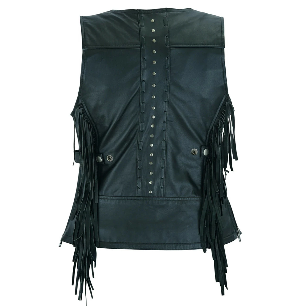 High Mileage HML1104 'Roxy' Ladies Premium Black Vest With Fringes And Rivets - Image 3