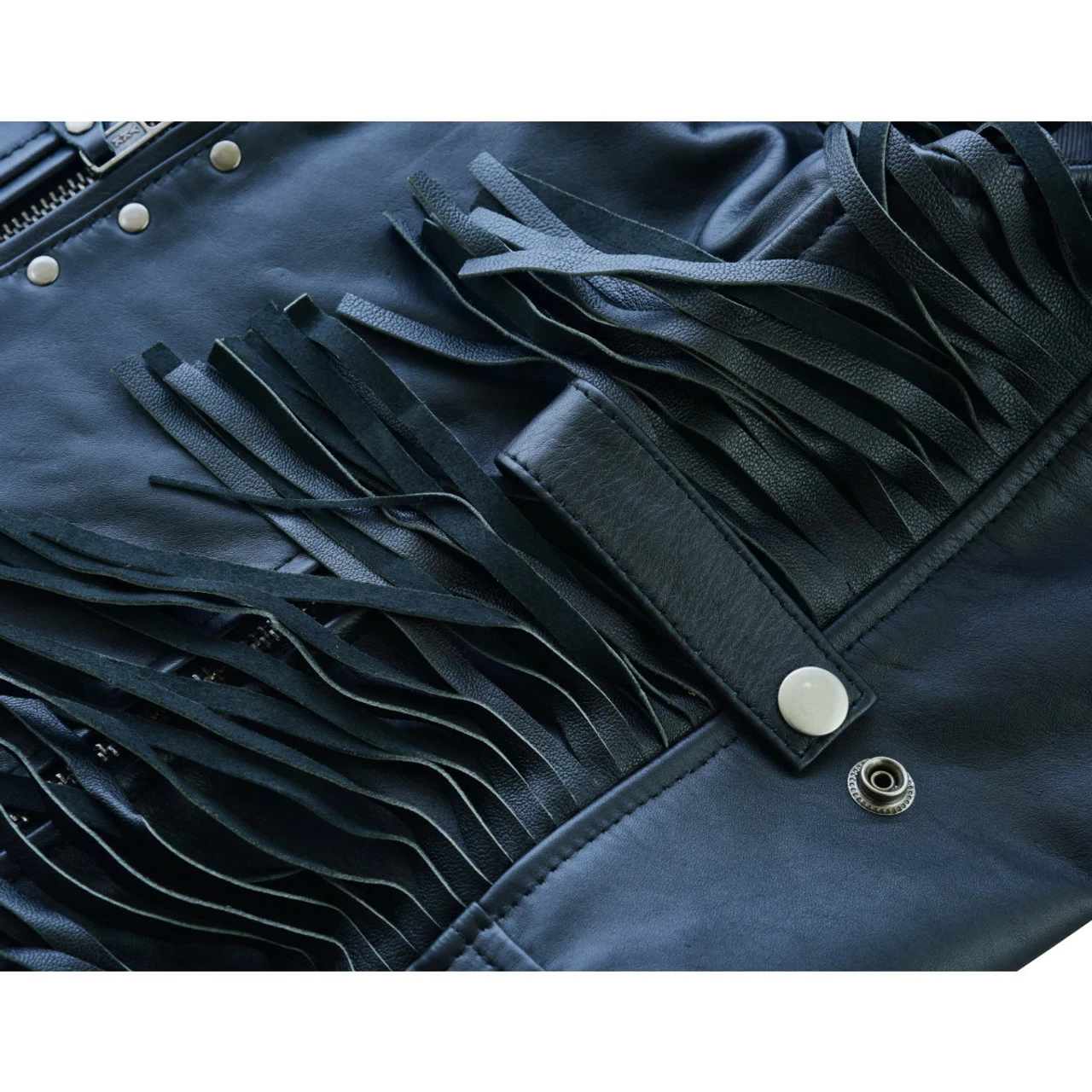 High Mileage HML1104 'Roxy' Ladies Premium Black Vest With Fringes And Rivets - Image 6